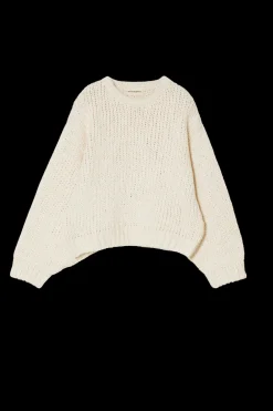 Balloon Sleeve Cotton Sweater in Cream