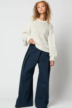 Balloon Sleeve Cotton Sweater in Cream