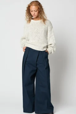 Balloon Sleeve Cotton Sweater in Cream