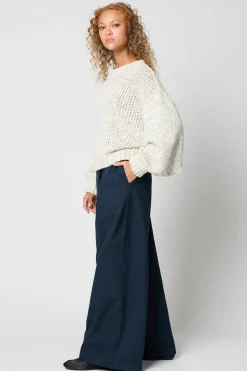 Balloon Sleeve Cotton Sweater in Cream