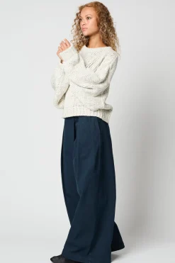 Balloon Sleeve Cotton Sweater in Cream