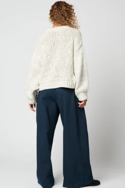 Balloon Sleeve Cotton Sweater in Cream