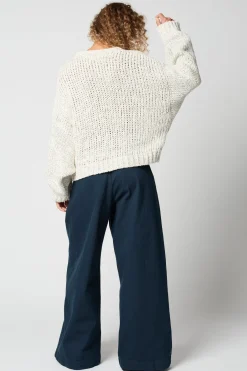 Balloon Sleeve Cotton Sweater in Cream