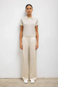 Barb Pleated High Waist Pant in Cream