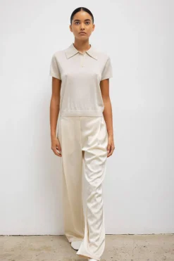 Barb Pleated High Waist Pant in Cream