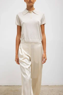 Barb Pleated High Waist Pant in Cream