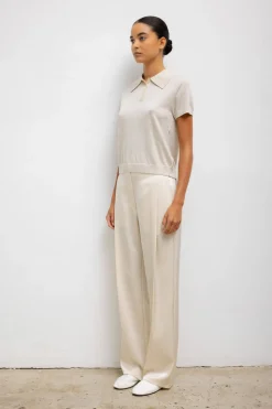 Barb Pleated High Waist Pant in Cream