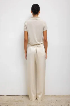 Barb Pleated High Waist Pant in Cream