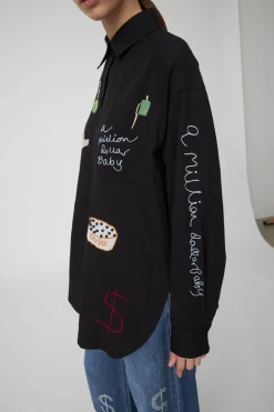 Bead Embellished Shirt in Black