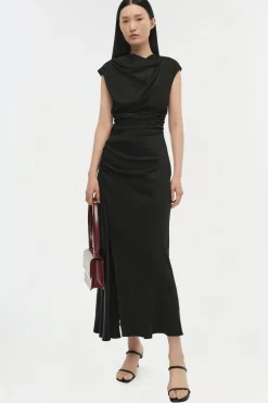 Burke Draped Midi Dress in Black
