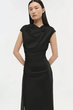 Burke Draped Midi Dress in Black