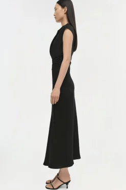 Burke Draped Midi Dress in Black