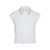 Cap Sleeve Top with Beaded Collar in White