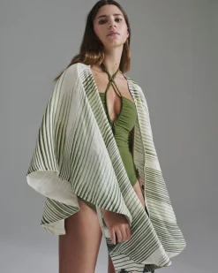 Cavalo Linen Poncho in Green Tropical