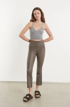 Cropped Flare Leather Leggings in Grey