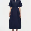 Deanna Belted Midi Dress in Midnight