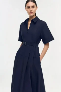 Deanna Belted Midi Dress in Midnight