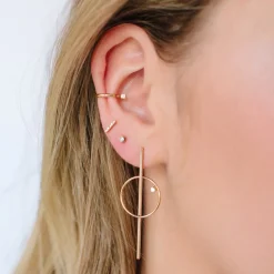 Diamond Bar Studs in Yellow Gold