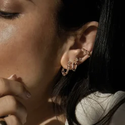 Diamond Link Drop Studs in Yellow Gold