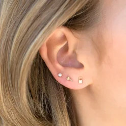 Diamond Padlock Stud in Yellow Gold