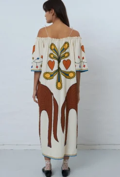 Embroidered Strap Midi Dress in Ivory