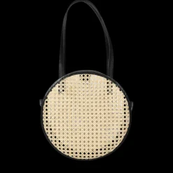 Emila Round Handbag in Black Rattan