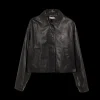 Everli Cropped Leather Jacket in Black