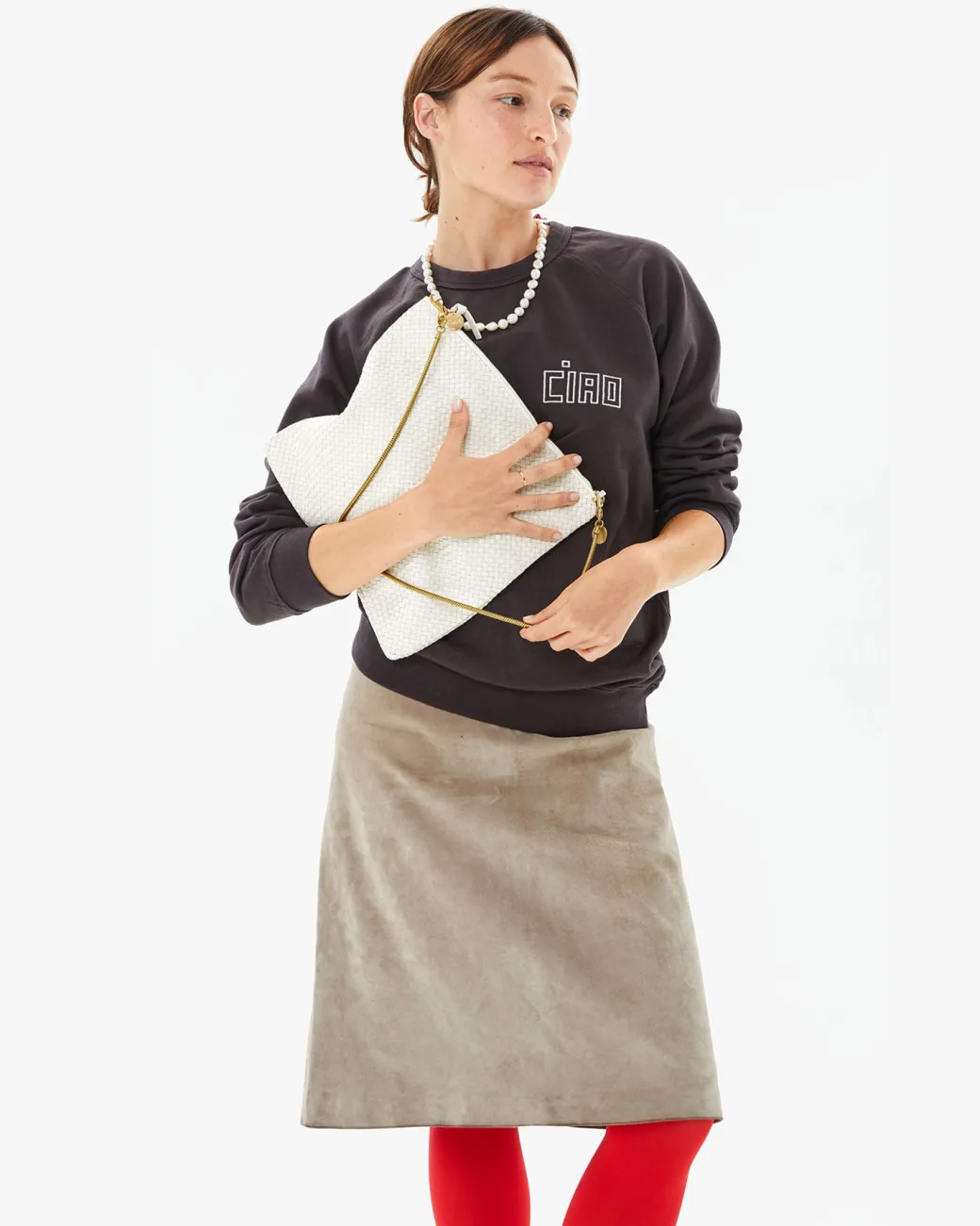 Foldover Woven Clutch in Brie