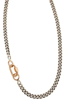Heavy Curb Chain Necklace in Silver and Rose Gold