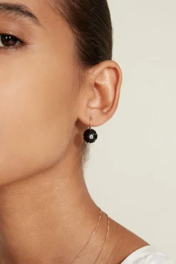 14K Black Horn Pumpkin Earrings with Blue Topaz