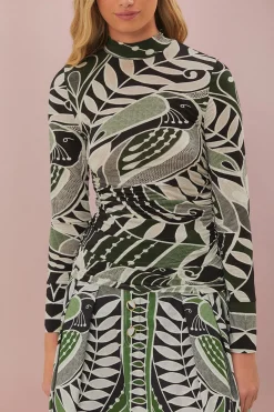 Lace Nature Jersey Blouse in Black and Green