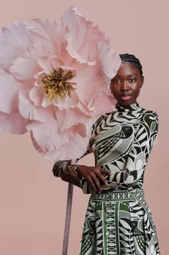 Lace Nature Jersey Blouse in Black and Green