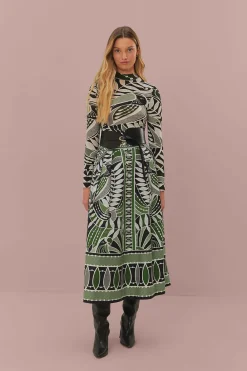 Lace Nature Maxi Flared Skirt in Black and Green