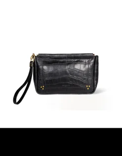 Large Clap Clutch in Croco Noir