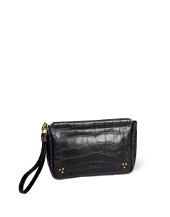 Large Clap Clutch in Croco Noir