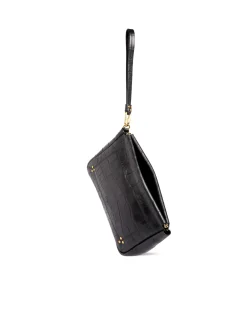 Large Clap Clutch in Croco Noir