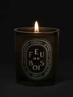 Large Grey Scented Candle in Feu De Bois