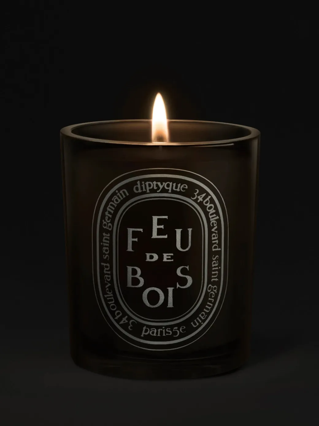 Large Grey Scented Candle in Feu De Bois