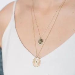 Large Sunbeam Medallion Necklace in Yellow Gold