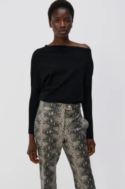 Lavina Draped Off Shoulder Sweater in Black