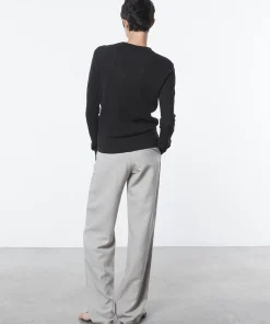 Linen Open Knit Crewneck in Black