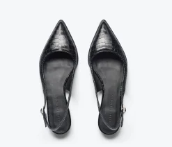 Marie Slingback Flats in Croco Black