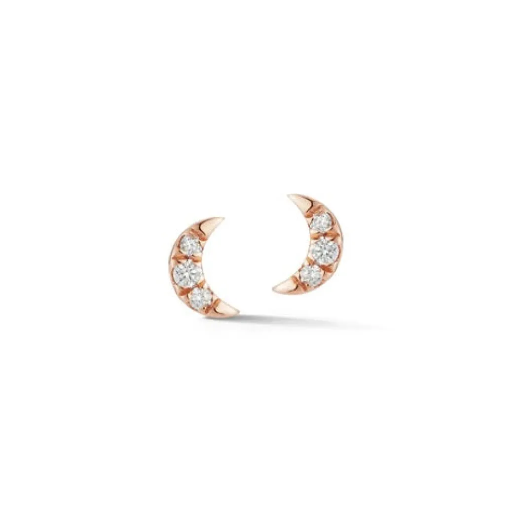 Mini Crescent Moon Studs in Rose Gold