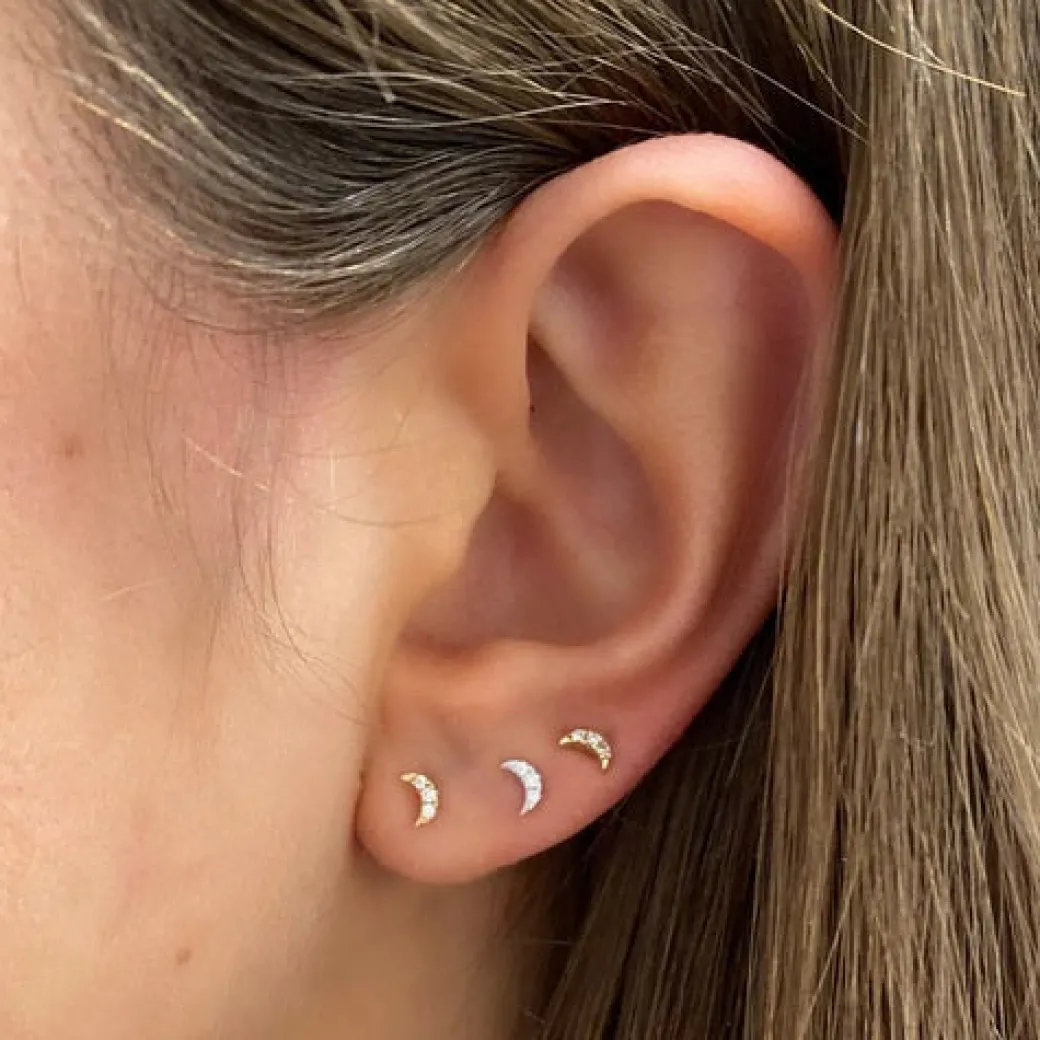 Mini Crescent Moon Studs in Rose Gold