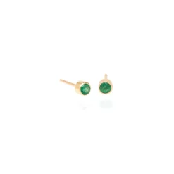 3MM Bezel Set Emerald Studs in Yellow Gold