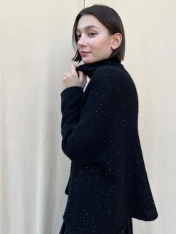 Mock Neck Sequin Sweater in Black