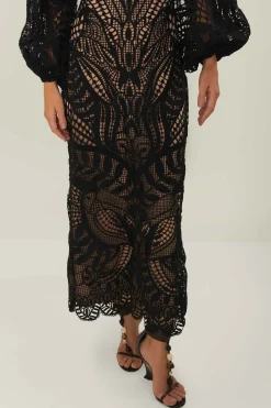 Nature Guipure Midi Dress in Black