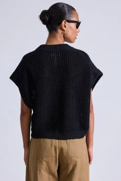 Oliva Linen Vest in Black
