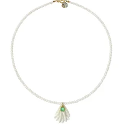 Pearl Necklace with Emerald and Shell