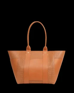 Perforated Le Box Tote in Cuoio